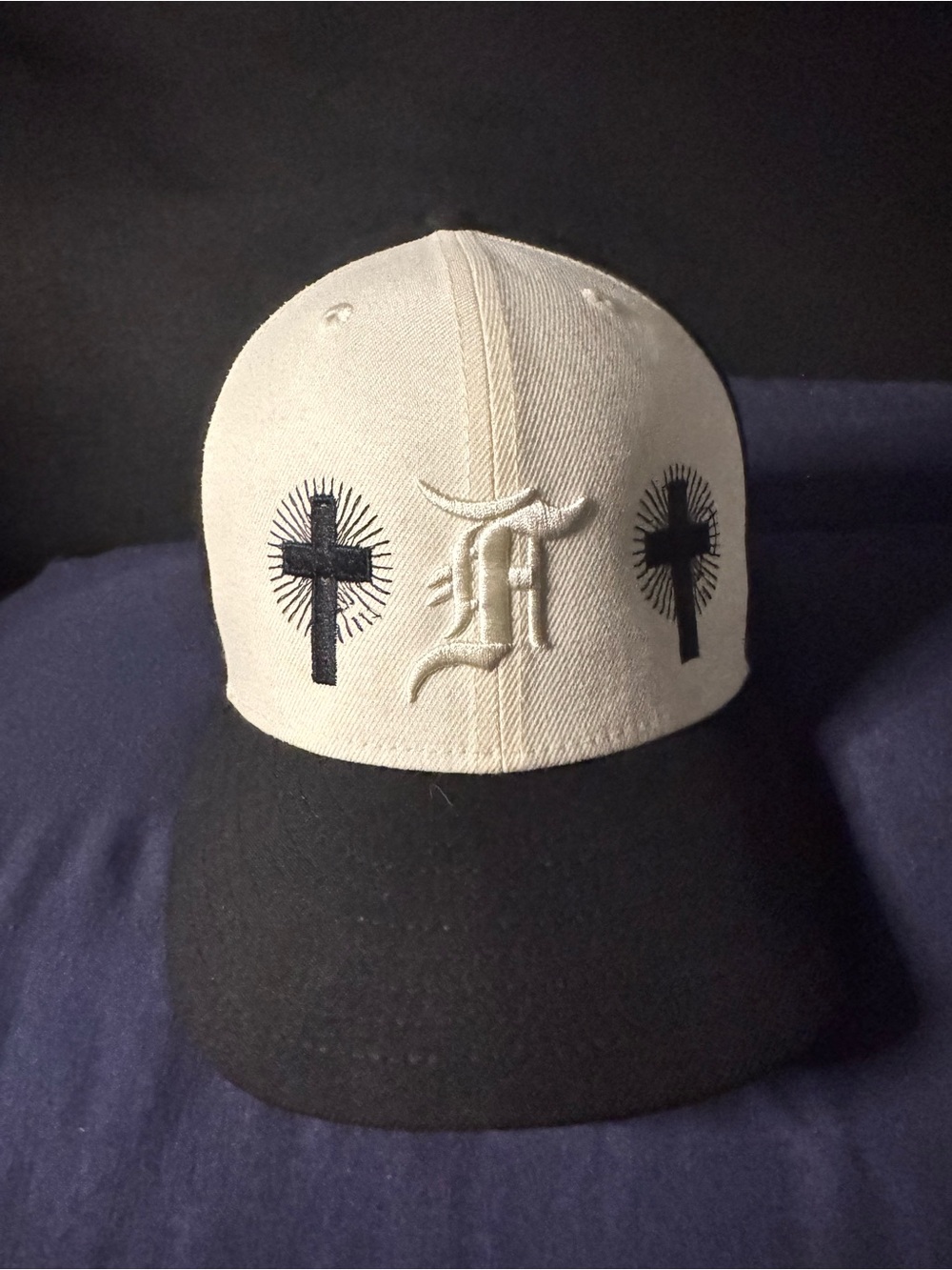 Fear of God Two-Tone Cross Baseball Cap in Cream & Black